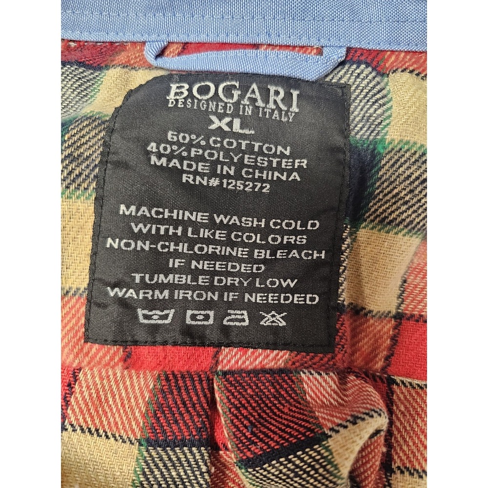 Bogari NWT Shirt Mens XL Red Plaid Flannel Button Up Long‎ Sleeves Cotton Blend - Picture 4 of 5